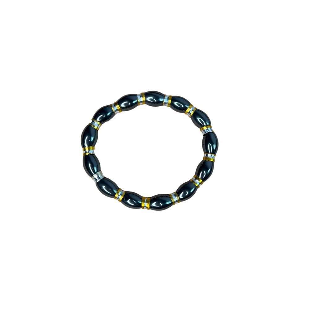 Black & Gold Beaded Stretch Bracelet - 2.5 Inches Diameter